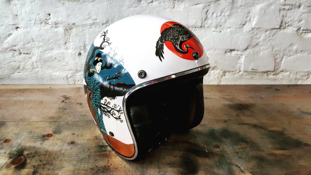 Unique painting for custom motorcycle helmet inspired by japanese art