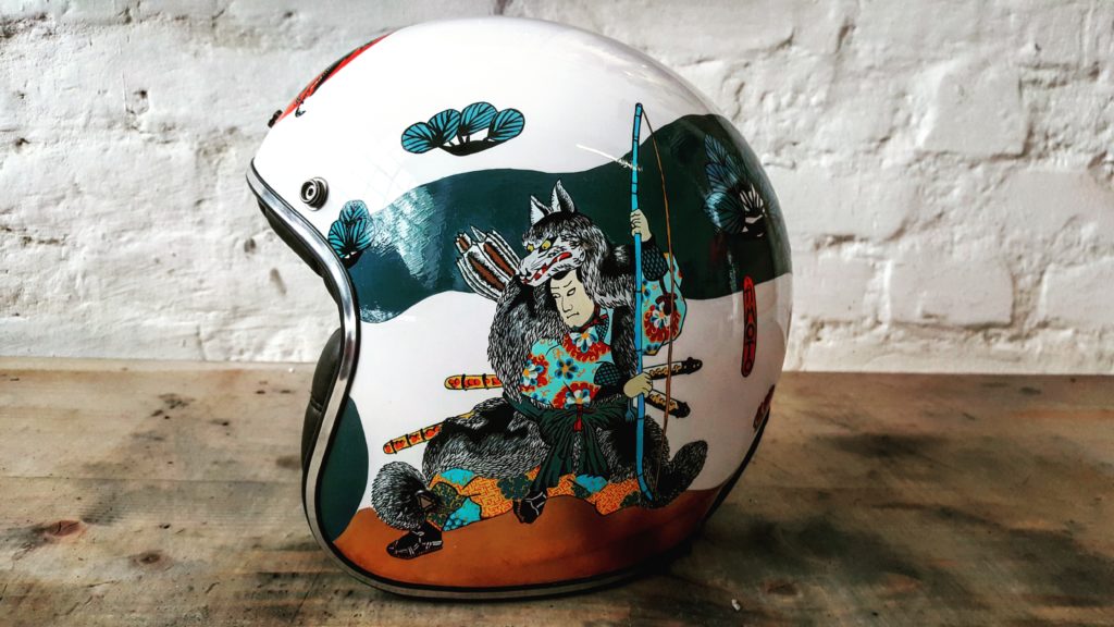 Unique painting for custom motorcycle helmet inspired by japanese art