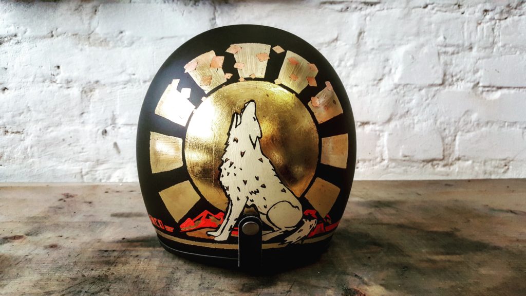 unique painting for custom motorcycle helmet inspired by the world of wolf