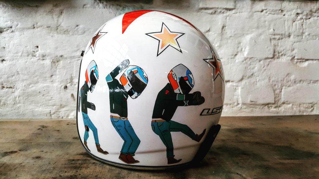 Unique painting for custom motorcycle helmet inspired by flat design