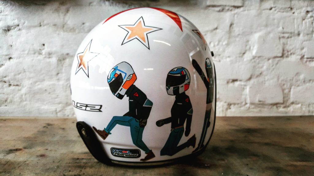 Unique painting for custom motorcycle helmet inspired by flat design