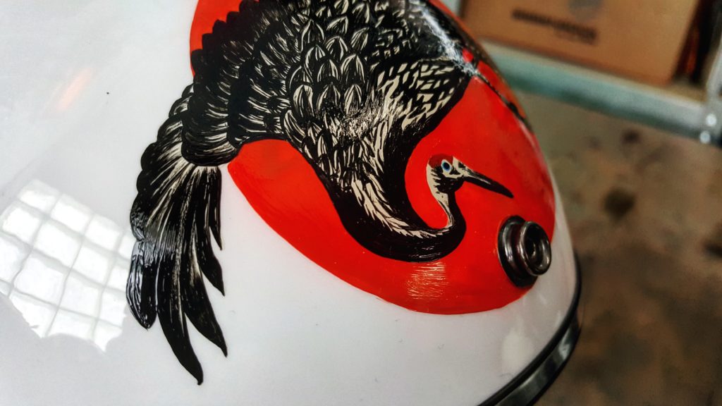 Unique painting for custom motorcycle helmet inspired by japanese art