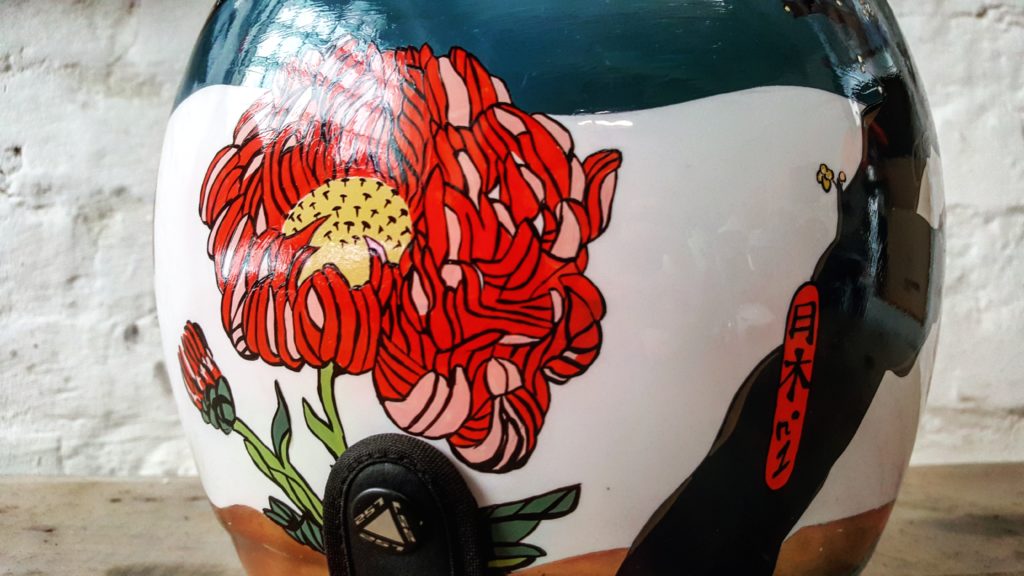 Unique painting for custom motorcycle helmet inspired by japanese art