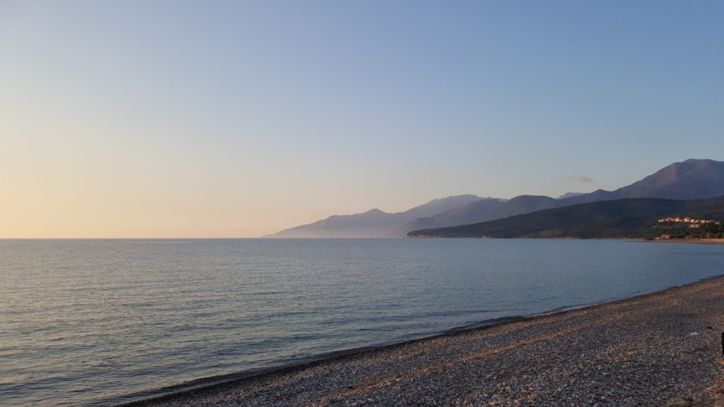 Sunset on the beach - Motorcycle touring in Corsica