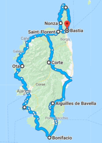 Motorcycle touring in Corsica: map for moto rider